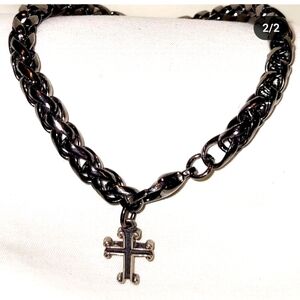 Chunky Black Chain bracelet with Cross Pendant gender neutral